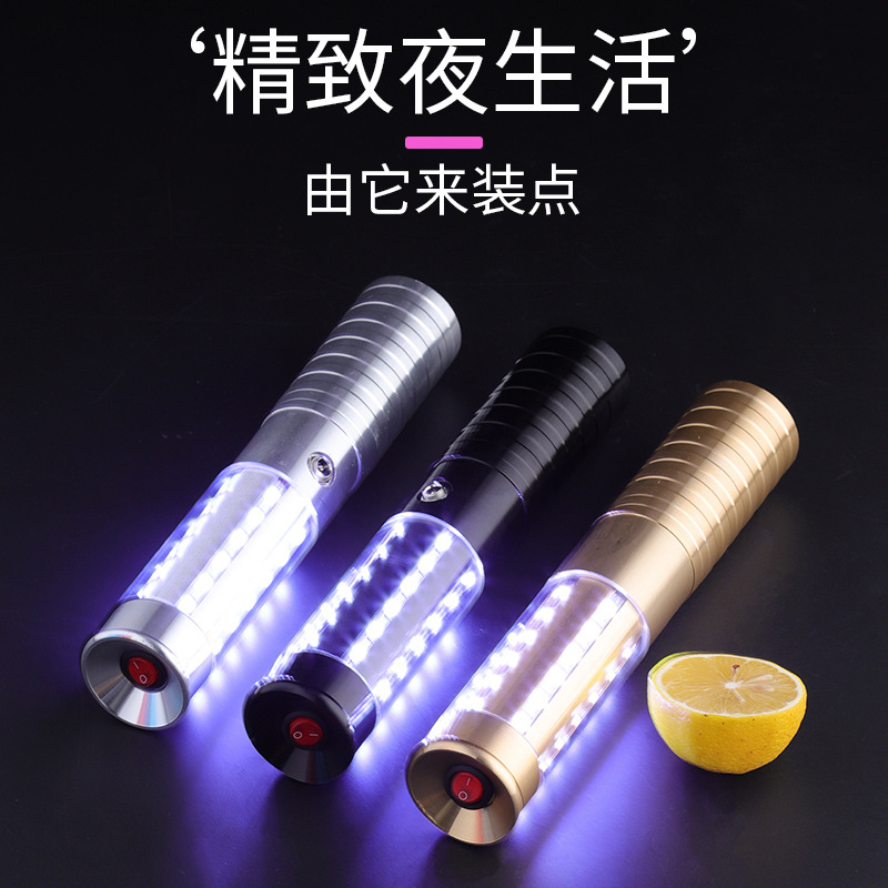 Nueva Barra de aleación de aluminio emisor de luz champán luz intermitente LED recargable vino intermitente palo decorativo champán sombrero