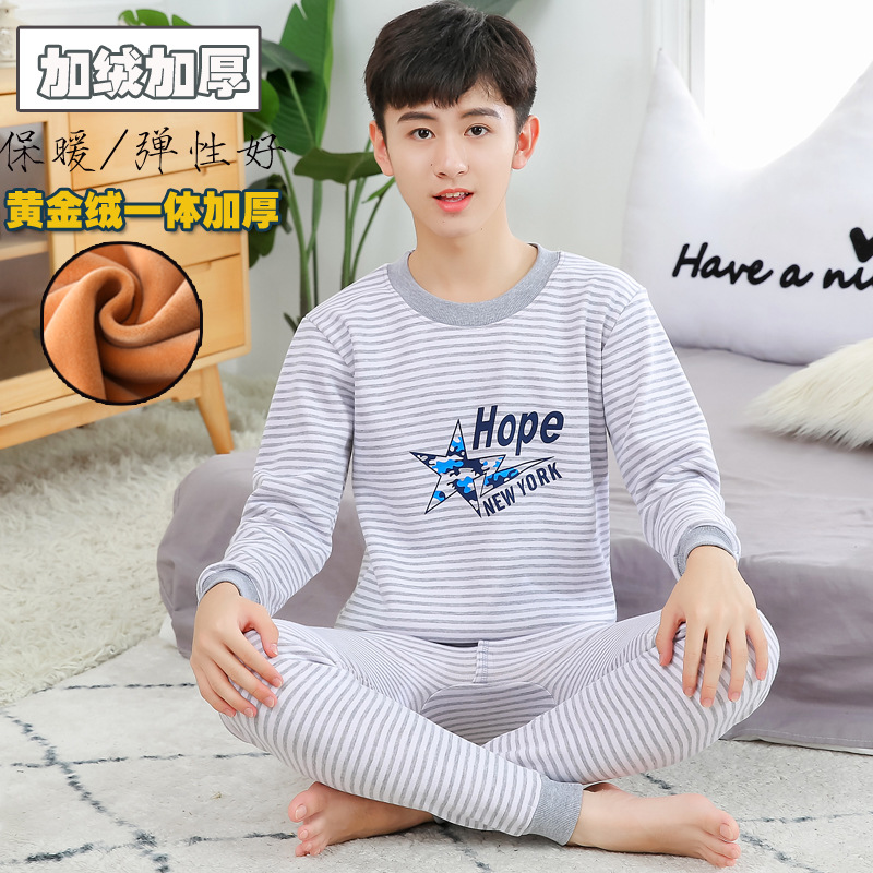 Traje de ropa interior térmica para niños forrada de lana engrosada ropa de otoño para niños jóvenes pantalones largos ropa de abrigo suéter