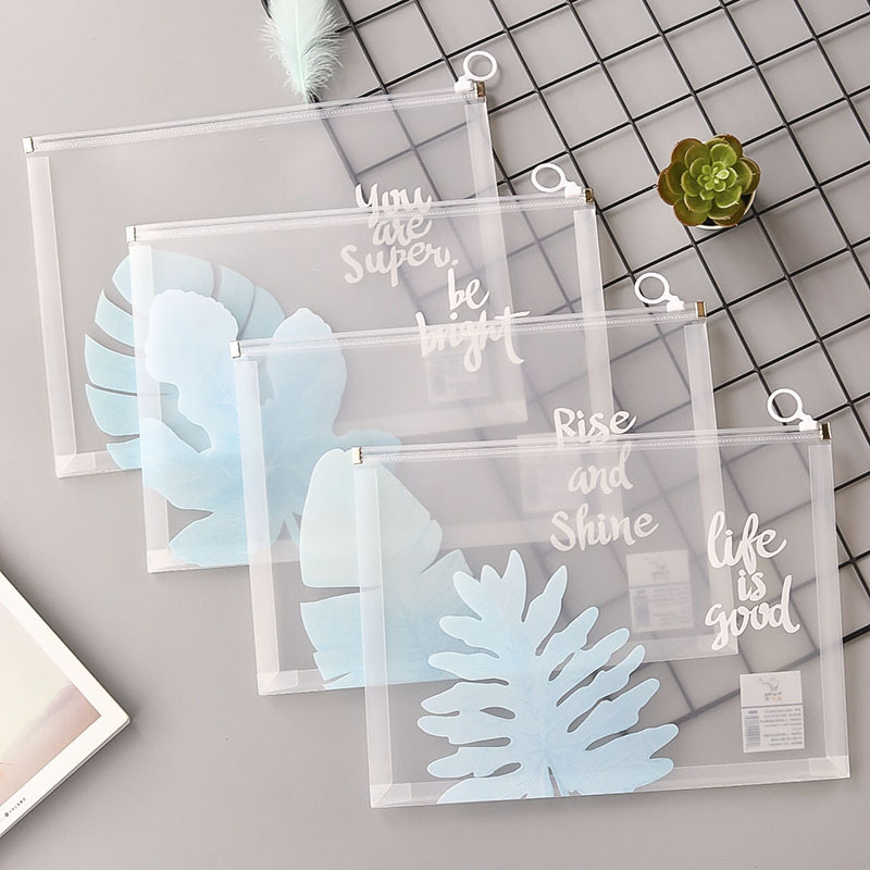 A4 문서 가방 투명 소재 학생 테스트 종이 가방 소재 파일 가방 그리드 지퍼 가방 사무용품 풀 엣지 가방