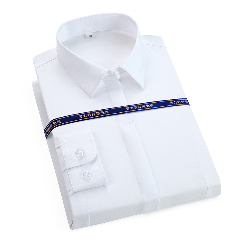 Camisa de fibra de bambú nueva de otoño, camisa de manga larga para hombre, color sólido, elástica, sin arrugas, ropa de trabajo de negocios, unisex