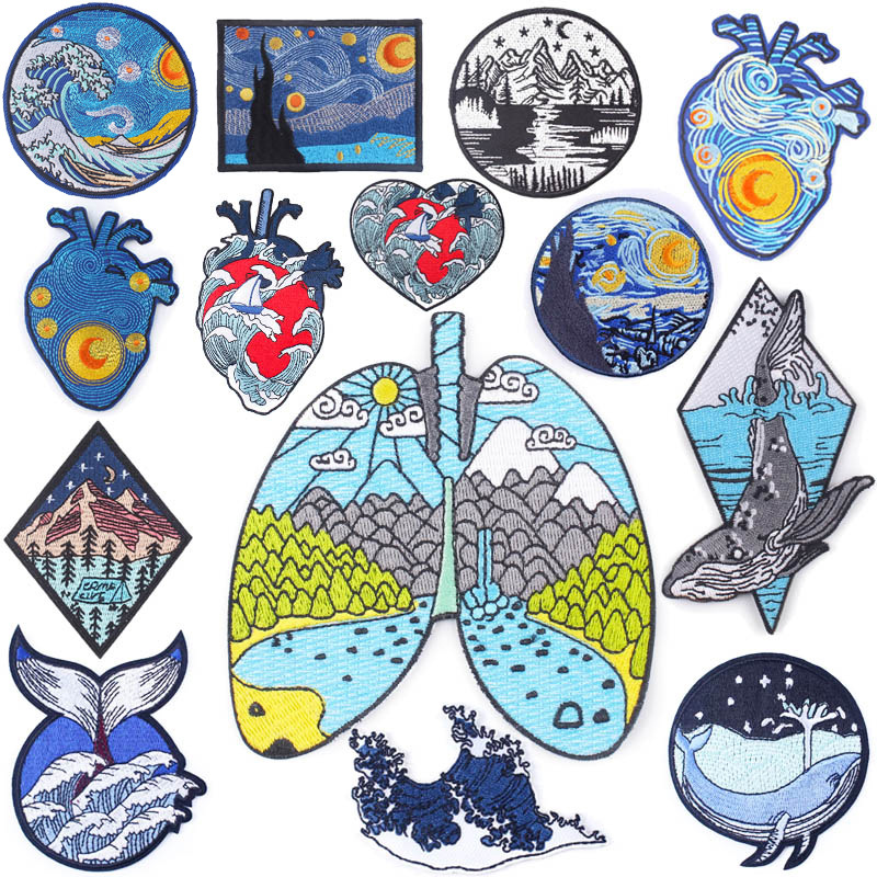 iron on patches in the waves embroidery DIY clothing accessories Patches stickers