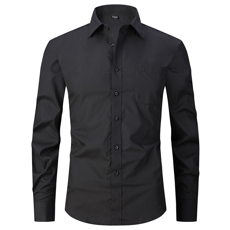 Camisa negra camisa de manga larga de los hombres de negocios camisa formal delgada gemelos franceses de color sólido novio boda Vestido de los hombres