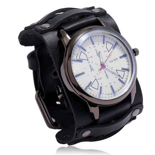 Men's personalized watches European and American men's wide leather watches retro cowhide bracelet watches cross-border European and American motorcycle men's watches