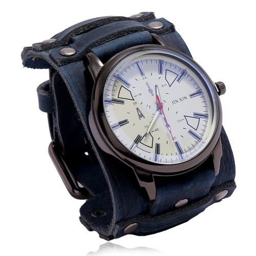 Men's personalized watches European and American men's wide leather watches retro cowhide bracelet watches cross-border European and American motorcycle men's watches