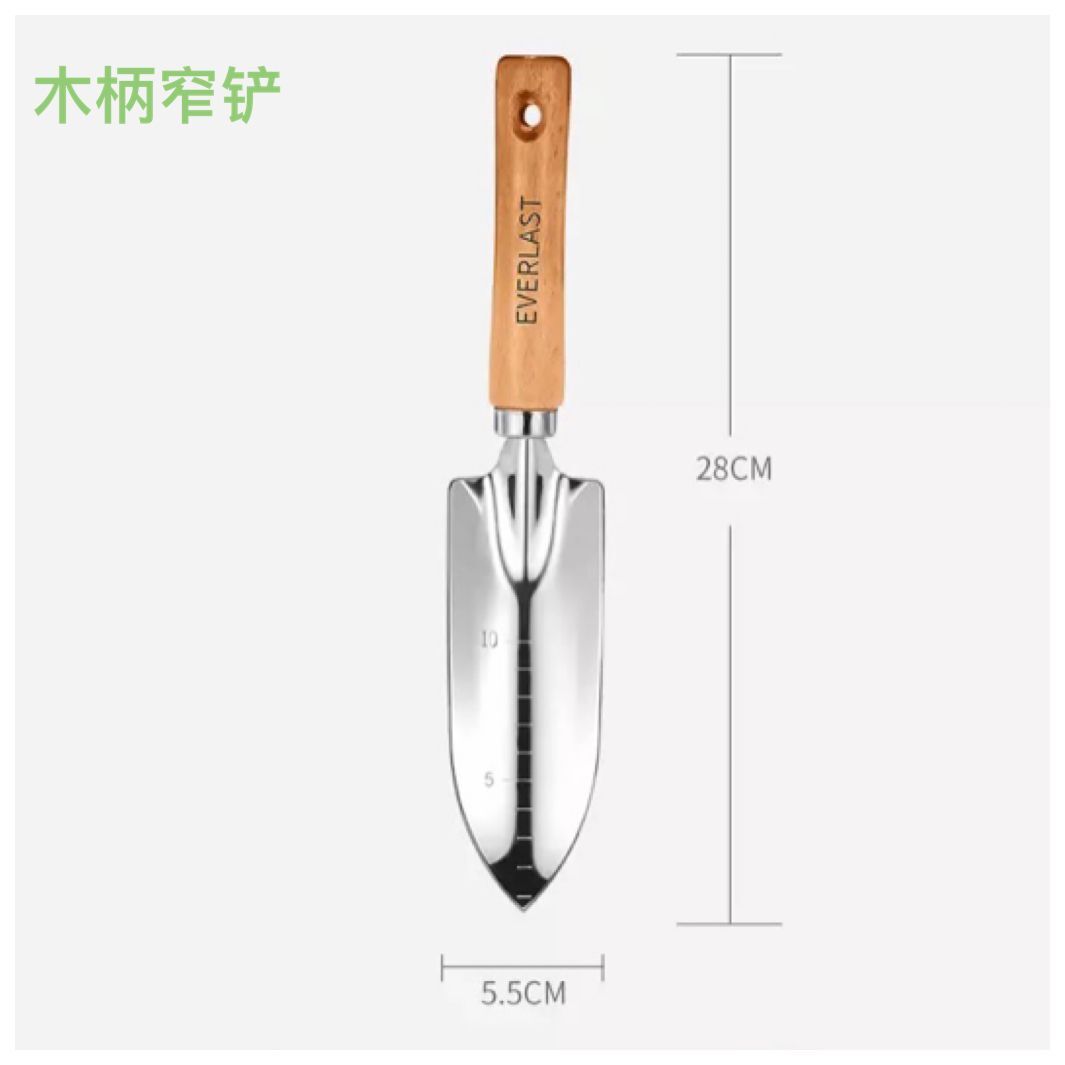 厂家直销木柄不锈钢花铲花园铲 栽花种草户外种花种菜园艺铲