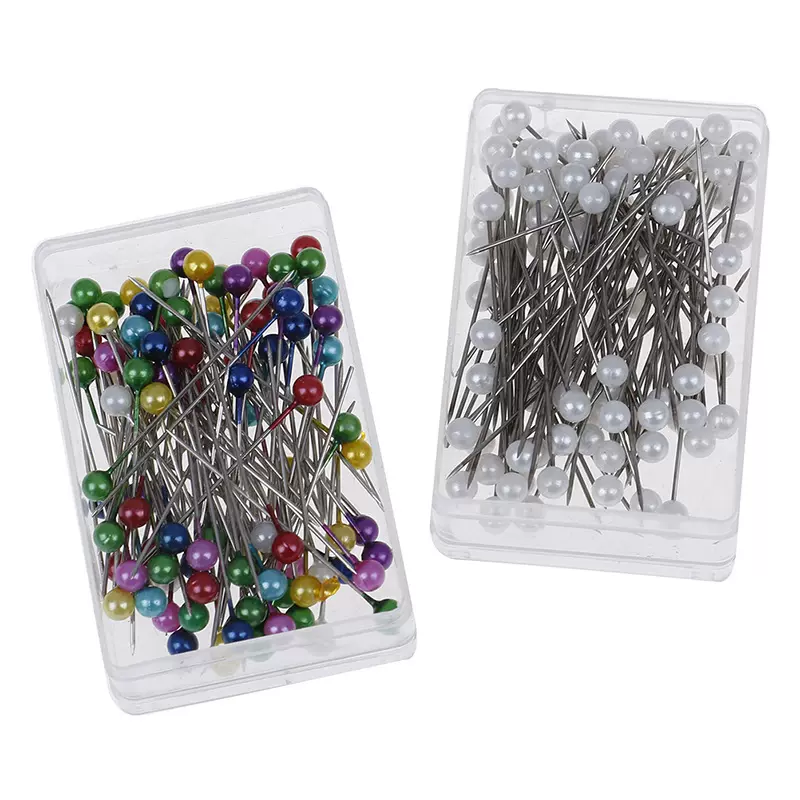 100枚盒装彩色白色珠光针配饰固定装饰针高亮珍珠大头针跨境货源