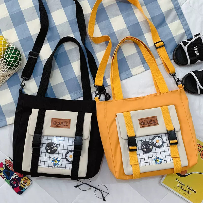 日韩新款帆布包时尚女包单肩斜挎包可爱学生上课日系ins斜跨包