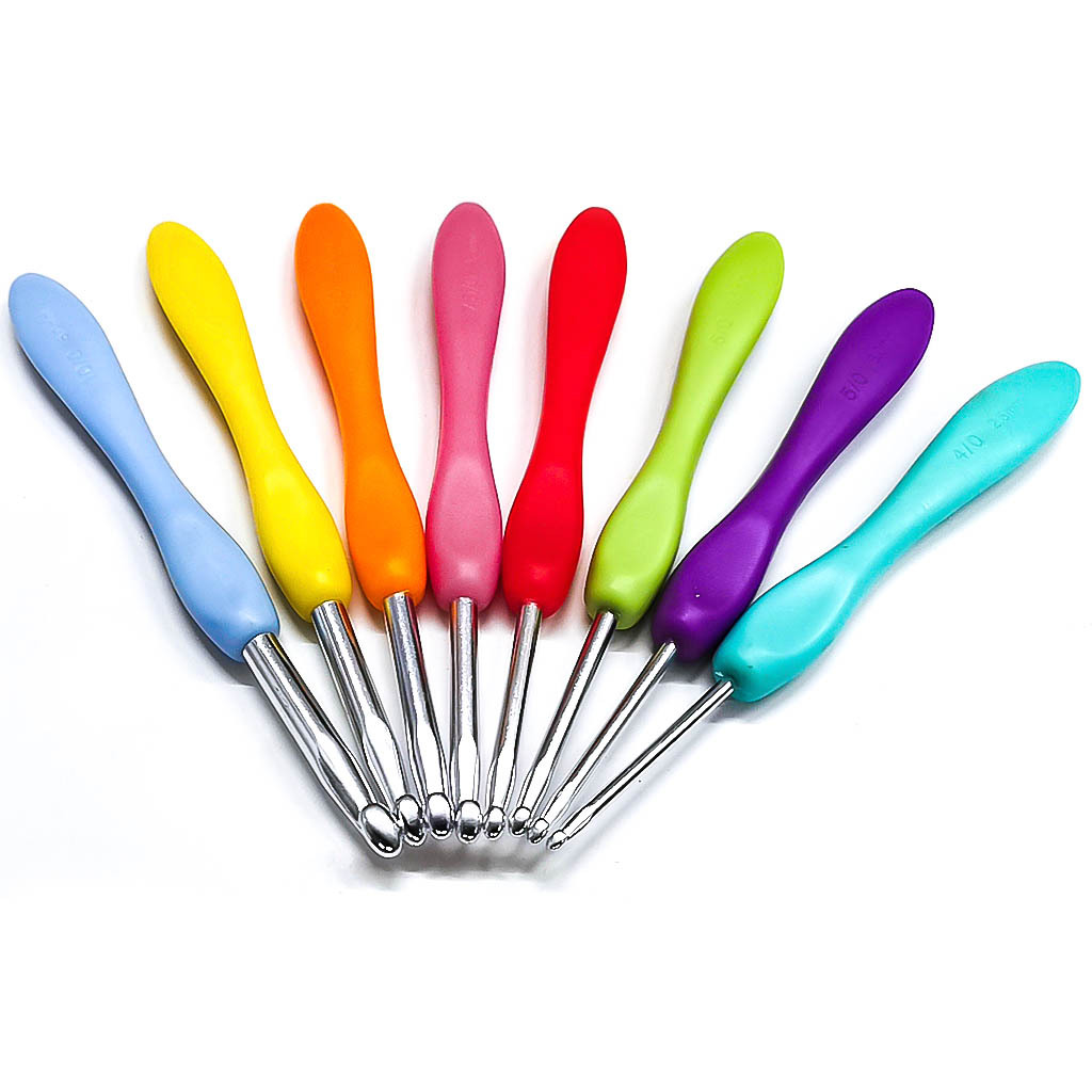 Herramientas de punto suéter aguja Arco Iris mango suave plástico alúmina ganchillo un conjunto de 8 bolsas