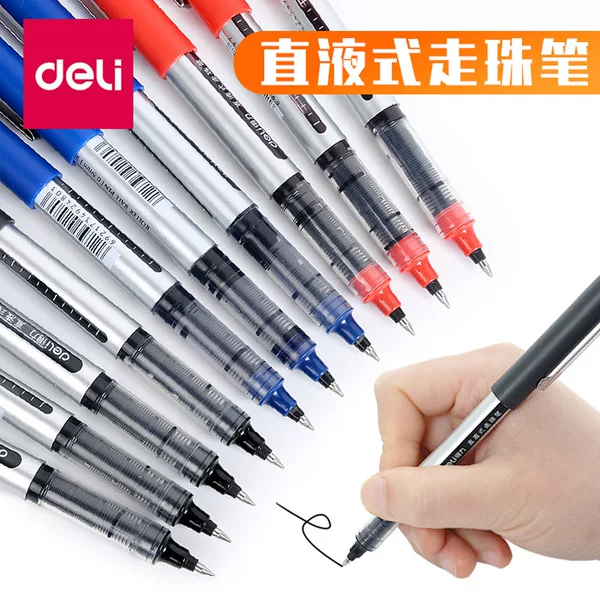 Deli S656 straight-liquid ball-moving bullet gel pen office student examination pen carbon pen 3-color straight-Liquid Pen