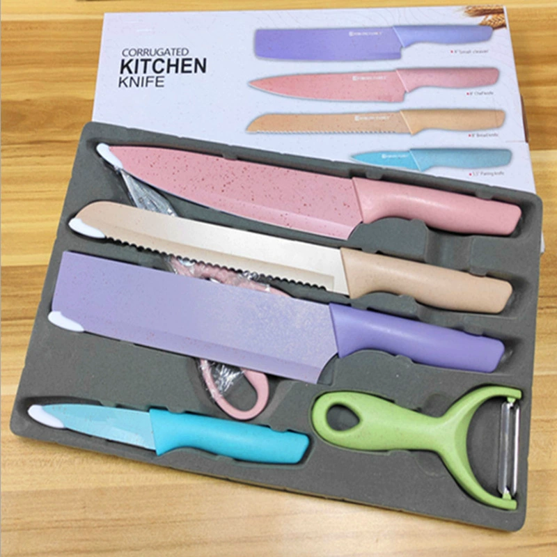 Kitchen Knife Set, Wheat Straw Handles, 6–7 Piece Gift Box with Cutting Board, Compact 22.7×11.9×5.25 cm
