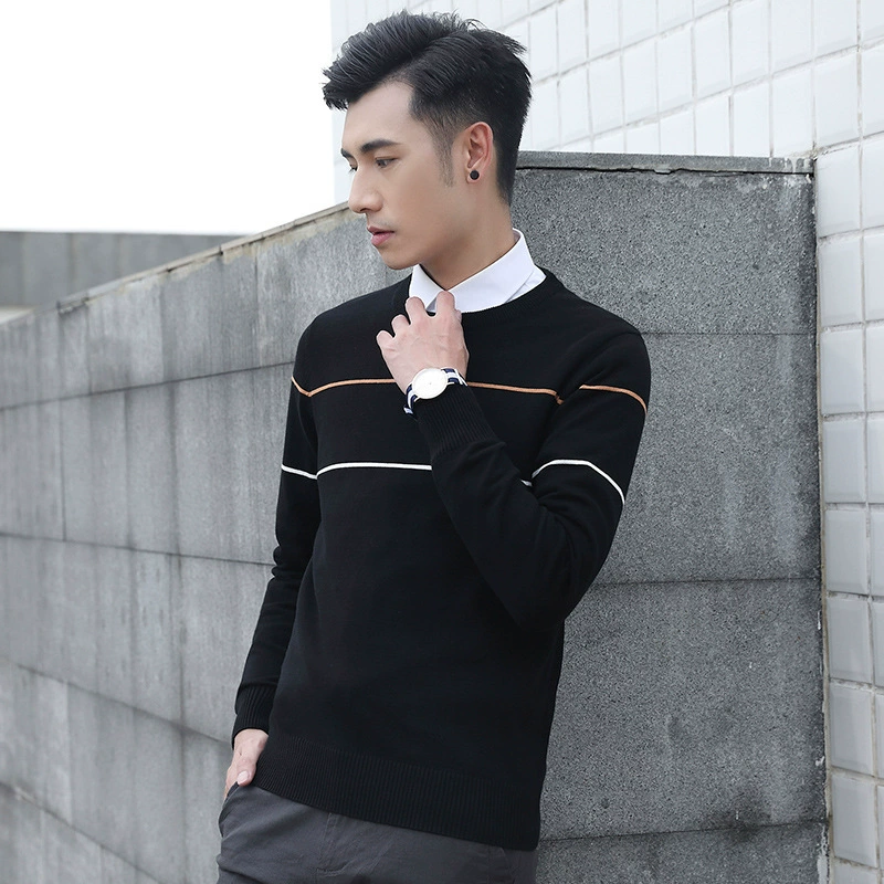 [Распродажа] Мужской свитер с круглым вырезом, водолазка, простой полосатый контрастный цвет, модный вязаный свитер для молодых мужчин