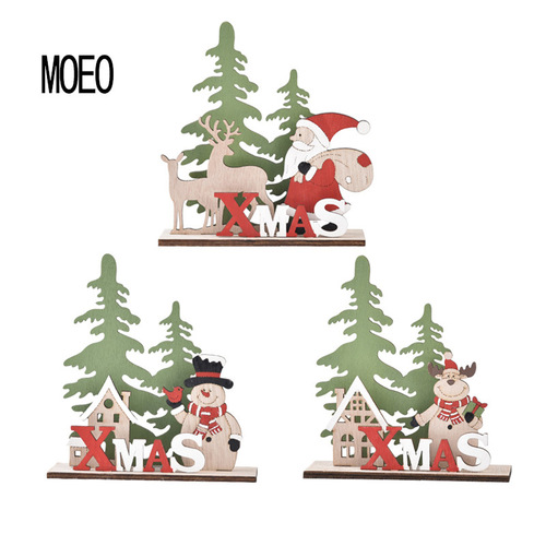 New Christmas Decorations, Wooden Christmas Ornaments DIY Children's Gift Small Gift Desk and Window Ornament