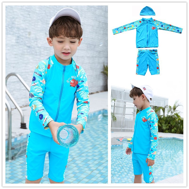 Blue long-sleeve, split trousers