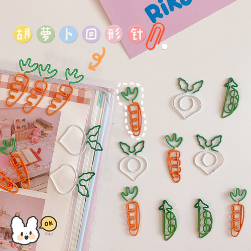 Cartoon cute fruit carrot paper clip white radish note holder simulated white radish paper clip office stationery