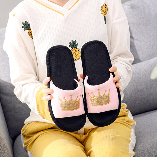Cross-border new cotton slippers  home indoor non-slip crown open slippers for women wholesale foreign trade Amazon