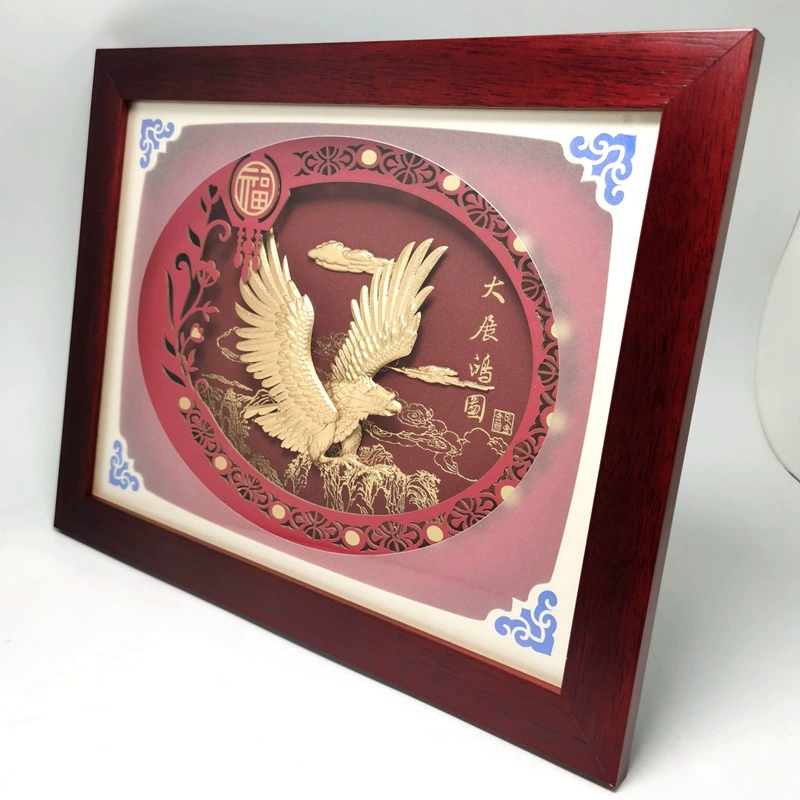 Кадр для показа Хонту Foot Gold Foil Painting Switching Chicken Wing Frame Painting Crafts Crafts Bank Insurance Exhibition Gift Gift Gifts