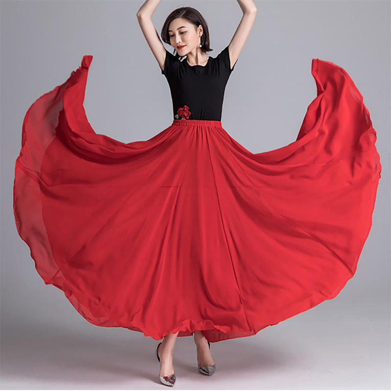 720 Degree Chiffon Large Swing Skirt Beach Skirt Xinjiang Dance Square Dance Skirt Fairy Long Skirt Performance Dance