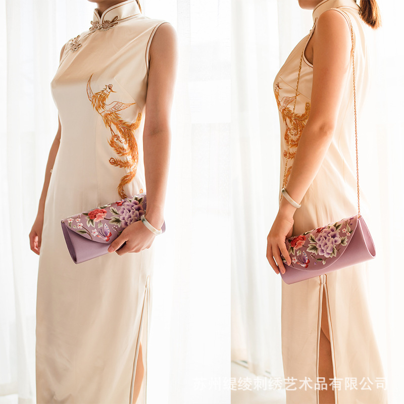 Suzhou Embroidery Semi-Circular Bag, Hand-Embroidered Single-Shoulder Banquet Clutch, Silk Embroidery Bag, Special Chinese Style