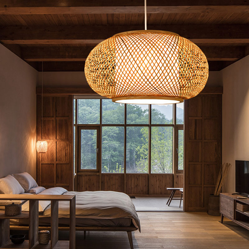 Lámpara tejida de bambú Lámpara de cama y desayuno de estilo chino Lámpara de Casa de Té Lámpara de bambú tejida a mano Restaurante del sudeste asiático Balcón Lámpara de restaurante de olla caliente