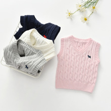 春季背心马甲麻花宝宝毛衣V领毛线儿童针织衫一件代发百搭纯棉
