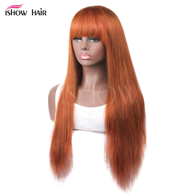 Machine Made Wig Real Human Hair Wig Ginger Yellow Wig Human Hair Straight Wigs