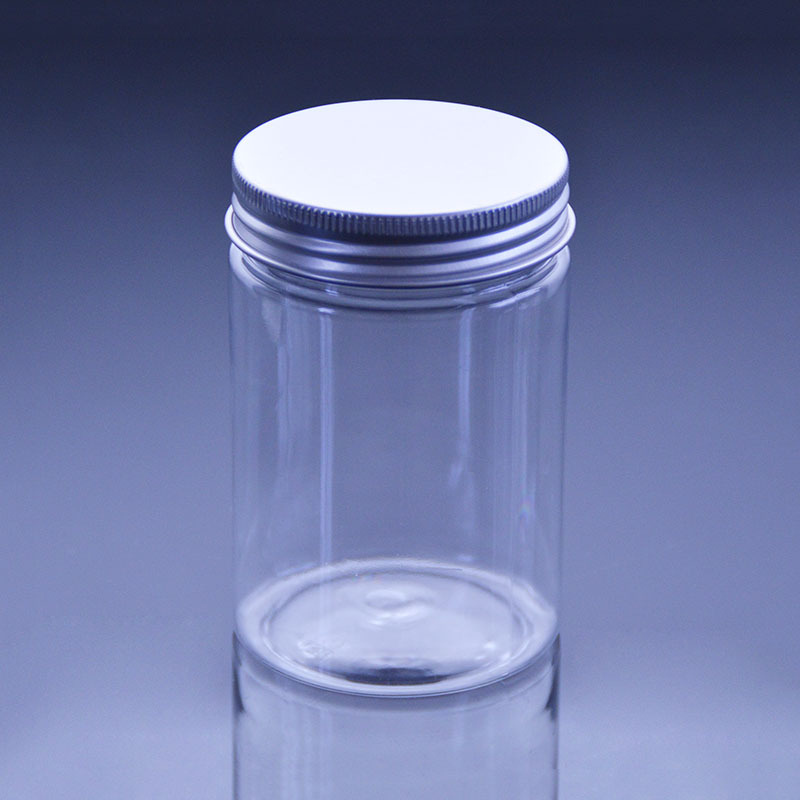 250ml botella de plástico pet aluminio cubierta botella de caramelo transparente botella de plástico recta botella de embalaje de botella de plástico recta botella de botella