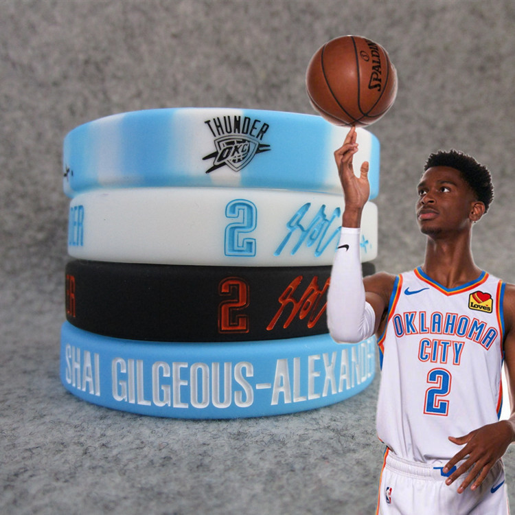 Thunder No.2 Basketball Star Alexander Signature Luminous Sports Bracelet Silicone Wristband Bracelet Owen Kobe