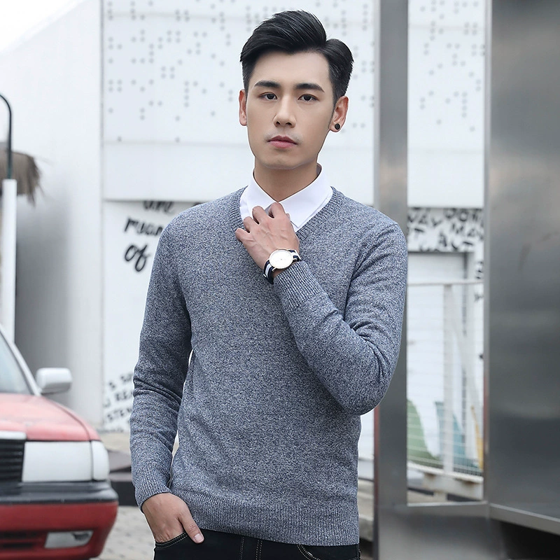 Осенне-зимний мужской простой пуловер с V-образным вырезом, облегающая трикотажная одежда, корейский Модный молодежный Повседневный хлопковый свитер с длинными рукавами