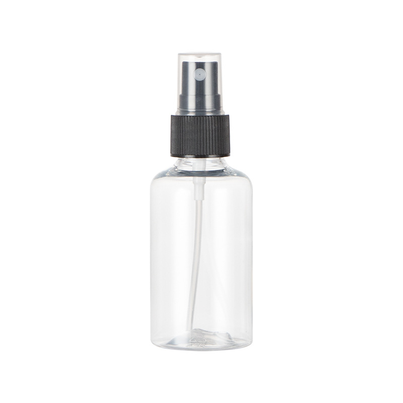 75ml de cuello transparente botella de hombro redondo con cabeza de aerosol de costilla empaquetado cosmético puro Rocío humedad mascota botella vacía