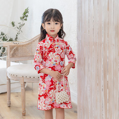 女童復古旗袍秋裝古裝漢服中大童中國風盤扣連衣裙民族風兒童唐裝