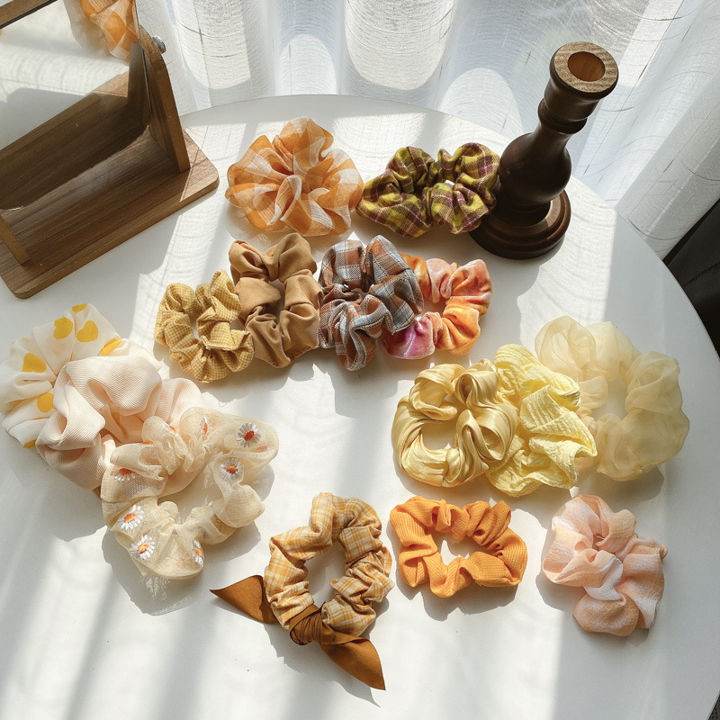 Banda de pelo de intestino grueso de cerdo amarillo suave cuerda de pelo de salchicha gorda Linda femenina Diadema de estilo coreano Banda de pelo de intestino grueso de estilo coreano