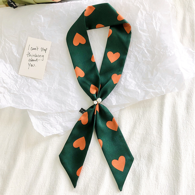 Primavera y otoño coreano bufandas de seda estrechas de decoración de banda larga impresión de seda simulada bufandas de ángulo agudo al por mayor en stock