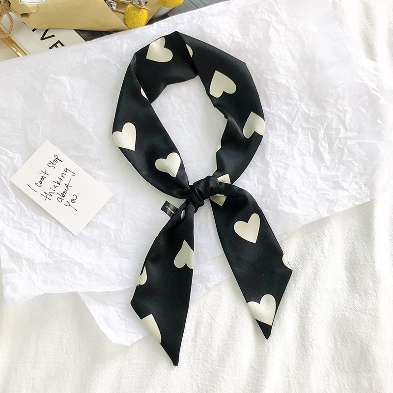 Primavera y otoño coreano bufandas de seda estrechas de decoración de banda larga impresión de seda simulada bufandas de ángulo agudo al por mayor en stock