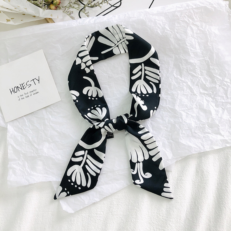 Primavera y otoño coreano bufandas de seda estrechas de decoración de banda larga impresión de seda simulada bufandas de ángulo agudo al por mayor en stock
