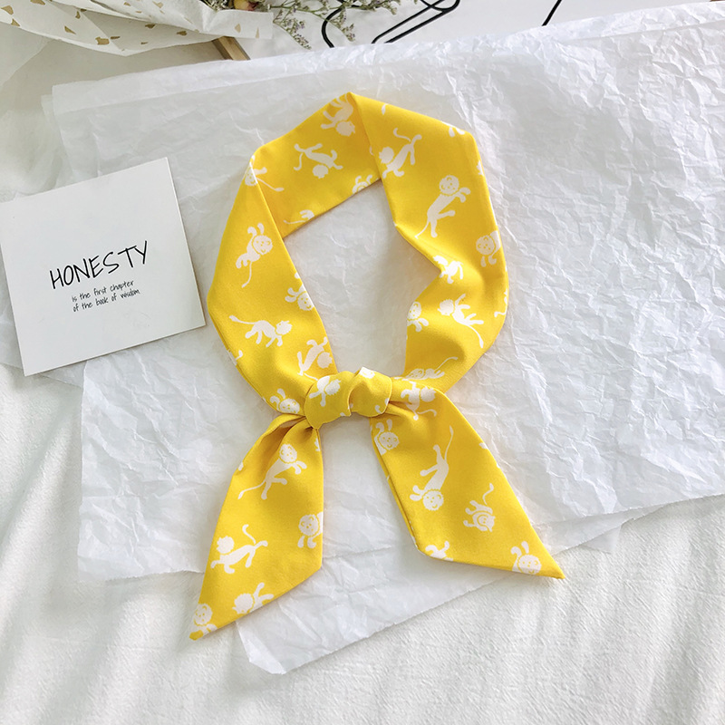 Primavera y otoño coreano bufandas de seda estrechas de decoración de banda larga impresión de seda simulada bufandas de ángulo agudo al por mayor en stock