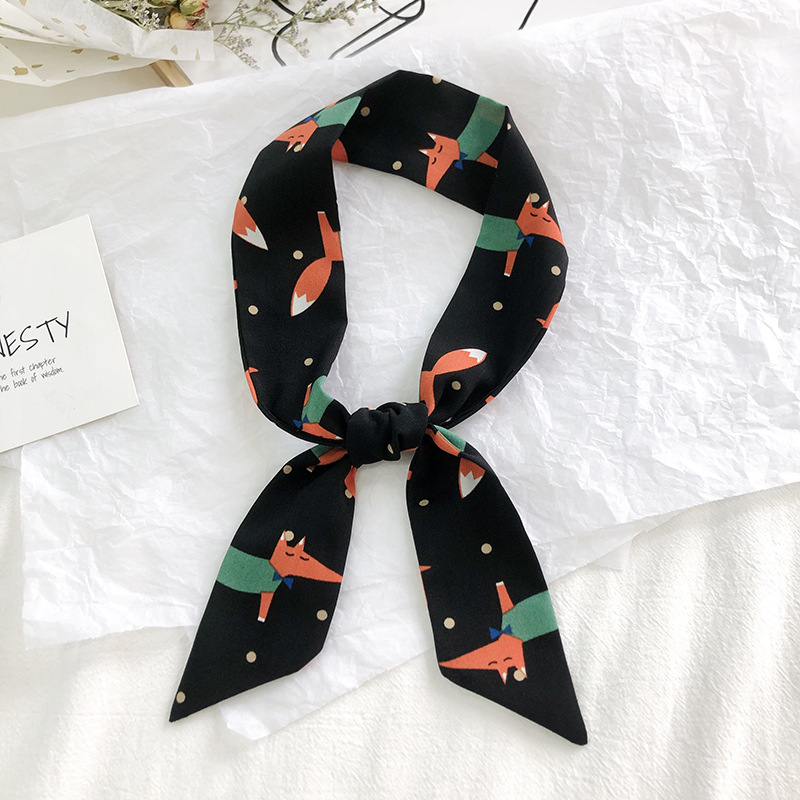 Primavera y otoño coreano bufandas de seda estrechas de decoración de banda larga impresión de seda simulada bufandas de ángulo agudo al por mayor en stock