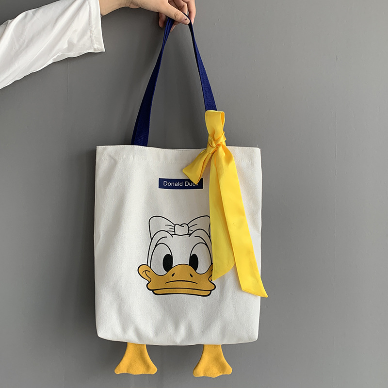 Bolsa para mujer 2020 nueva moda ins Pato y pato lindo estudiante de gran capacidad ulzzang Internet celebridad bolsa de hombro de lona