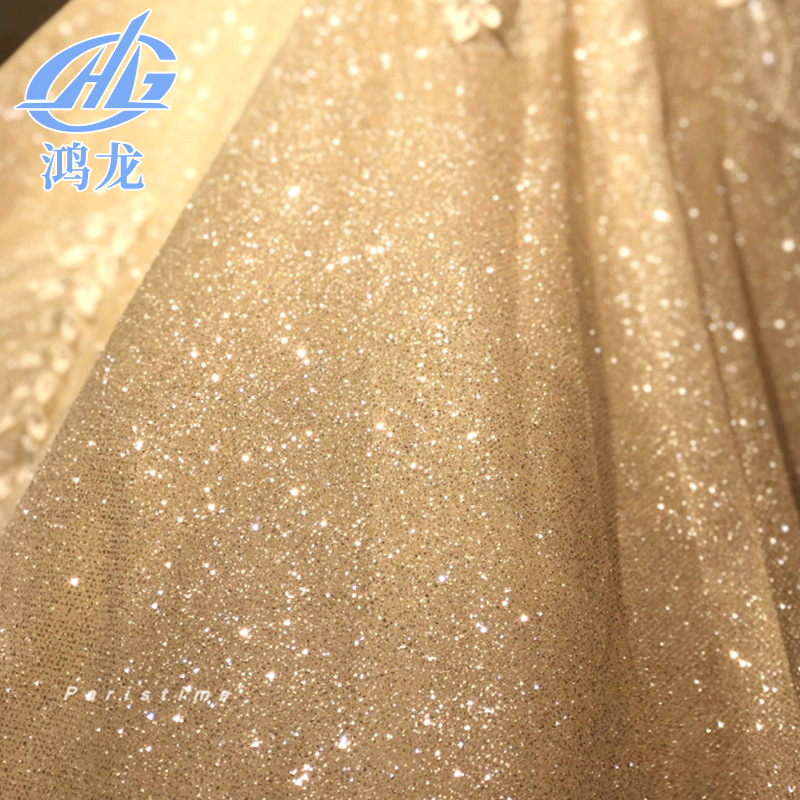Comercio extranjero transfronterizo venta caliente polvo pulverizado hilo de malla polvo parpadeante vestido de boda tela de vestido de noche esquinilla de polvo pulverizado hilo de malla