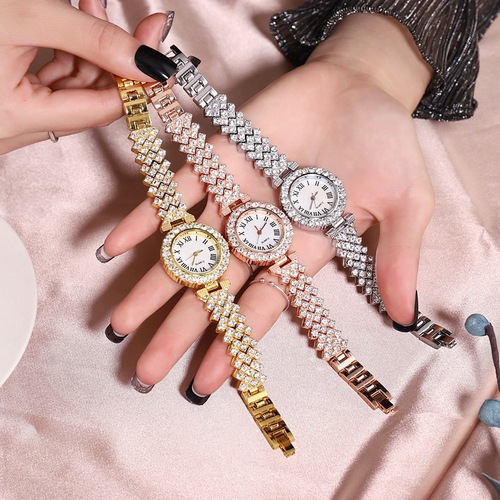 Fashionable luxury diamond-encrusted British watch + double-layer diamond bracelet 2pcs/set Exquisite gifts factory direct sale