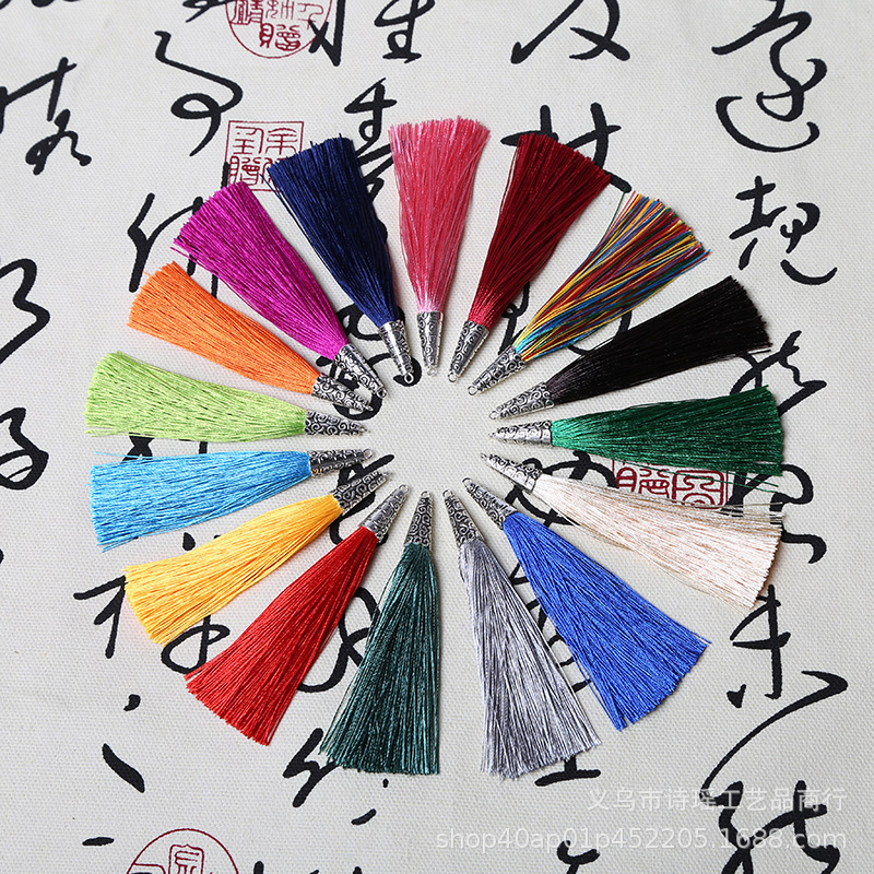 New alloy cap tassel accessories keychain pendant Ice Silk vertical tassel tassel small size DIY bookmark ornaments