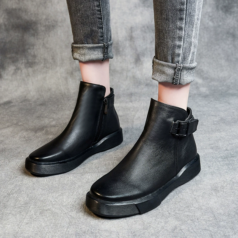 2024 осень и зима новые кожаные женские короткие сапоги с пряжкой голые сапоги противоскользящая резиновая мягкая подошва из кожи головы Мартин сапоги