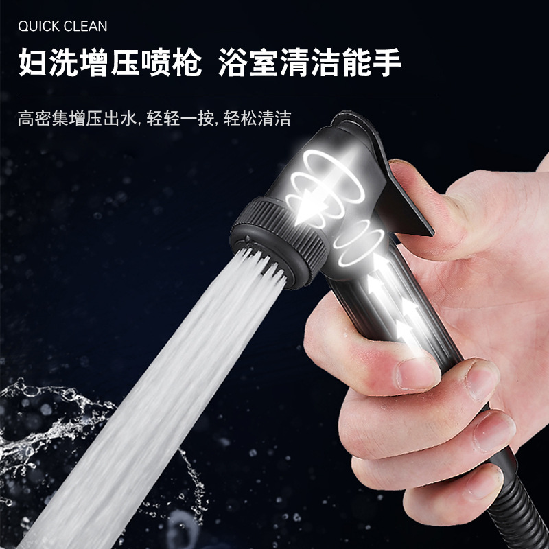 Cabeza de ducha de acero inoxidable negro traje de baño de cuatro bloques sobrealimentado mujer lavado pistola ducha lluvia ducha