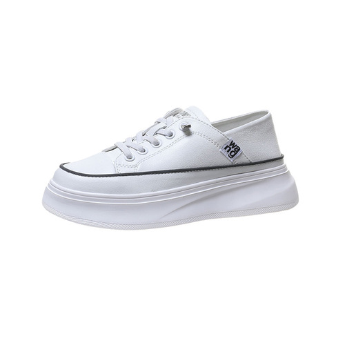 Two-wear white shoes for women 2024 spring new soft leather inner heightening shallow mouth sports and leisure thick-soled platform shoes