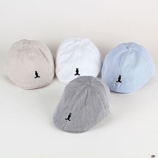Foreign trade new solid color striped embroidered little people Children's beret baby hat wholesale a generation of hair