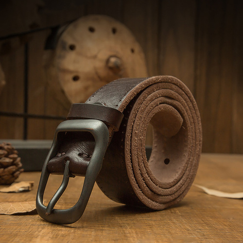 Handmade Leather Belt Cowhide Men's Pin Buckle Top Layer Genuine Leather Casual Retro Student Pants Belt Middle-aged and Young Adult Jeans Waistband