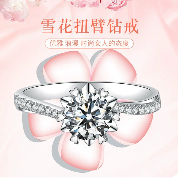 Ring heart-shaped, diamond encrusted, with snowflakes