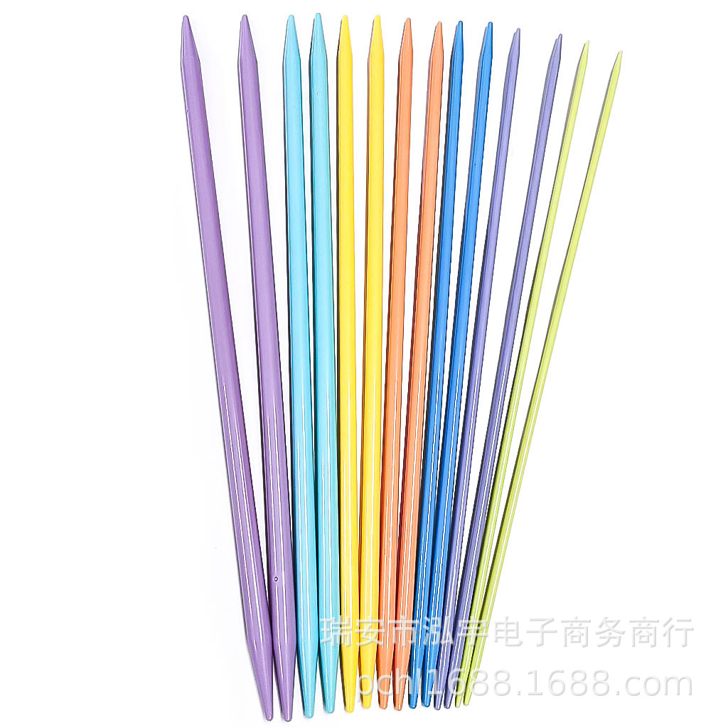 Herramienta de tejer suéter aguja ABS plástico color doble punta palo aguja conjunto de 7 pares 35cm 14 unidades bolsa