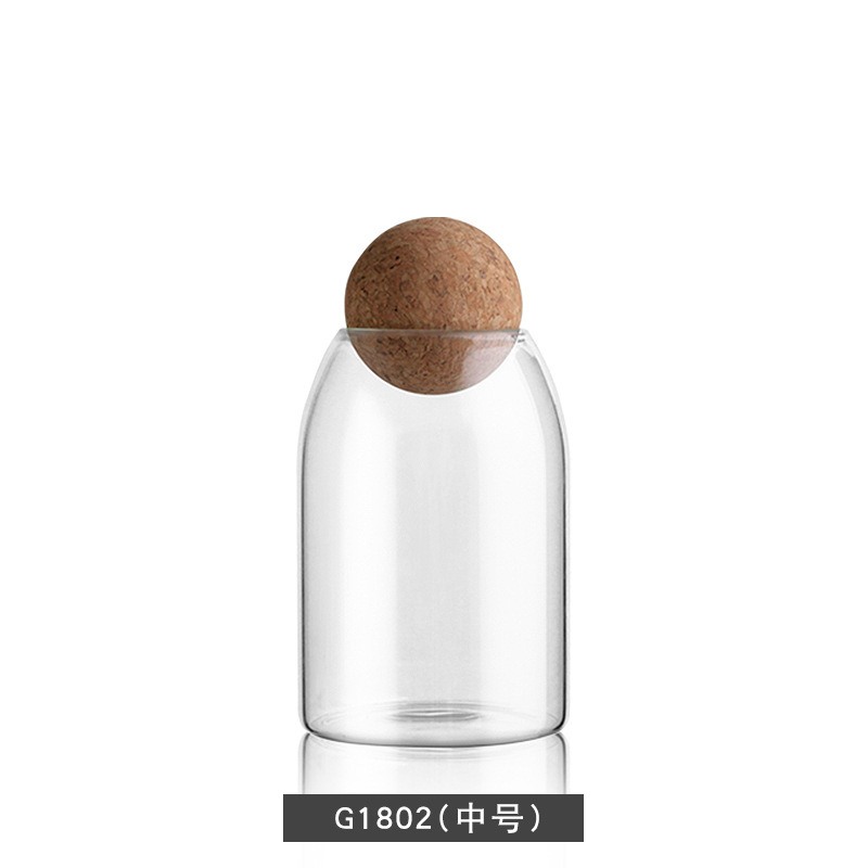 Bola redonda Cork tarro de vidrio transparente tarro sellado bar contador de almacenamiento flor fruta té café botella de exhibición de frijol