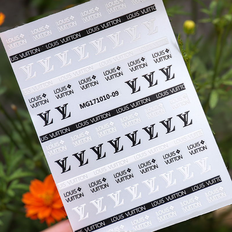 LZ nuevas pegatinas de uñas logotipo grande alivio impermeable 3D tridimensional hueco blanco nupcial uñas micro tallado encaje pegatinas