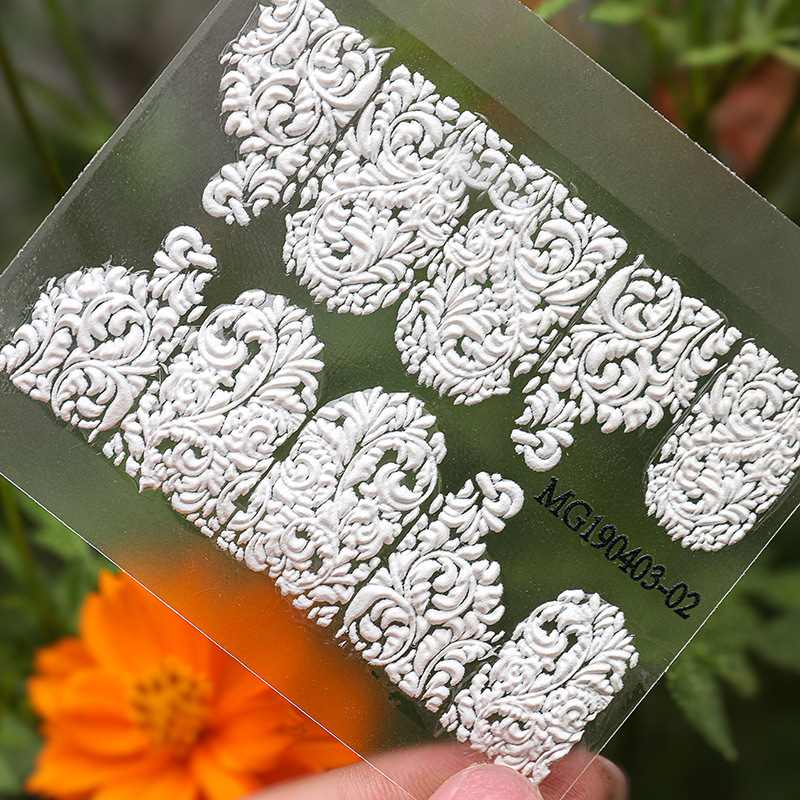 LZ nuevas pegatinas de uñas logotipo grande alivio impermeable 3D tridimensional hueco blanco nupcial uñas micro tallado encaje pegatinas